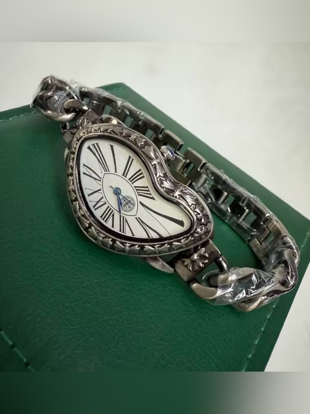 Silver Heart-Shaped Women's Bracelet Watch in Silver Tone